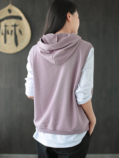 Artistic Retro Solid Hooded Vest