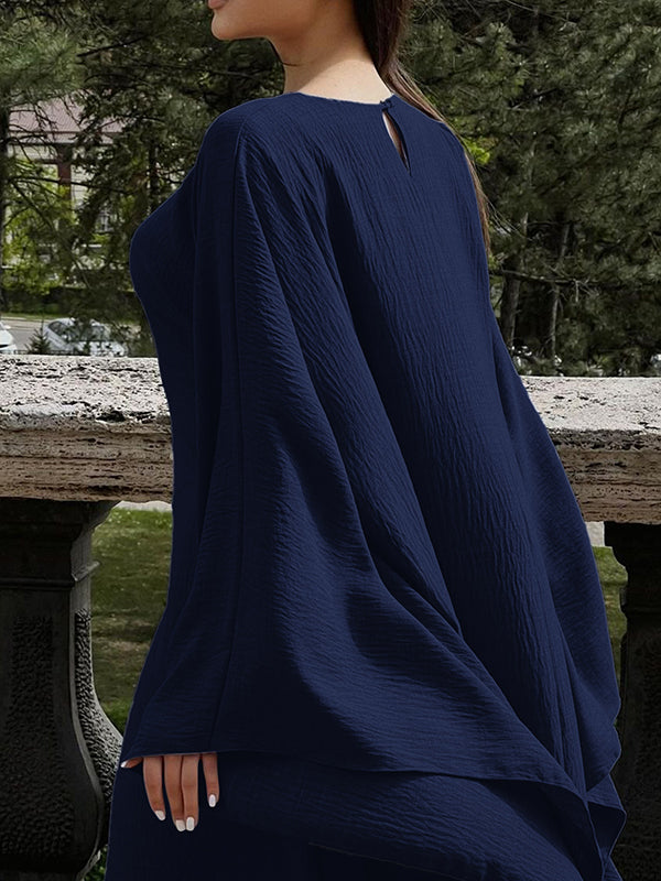 Batwing Sleeves Long Sleeves Solid Color Round-Neck Maxi Dresses