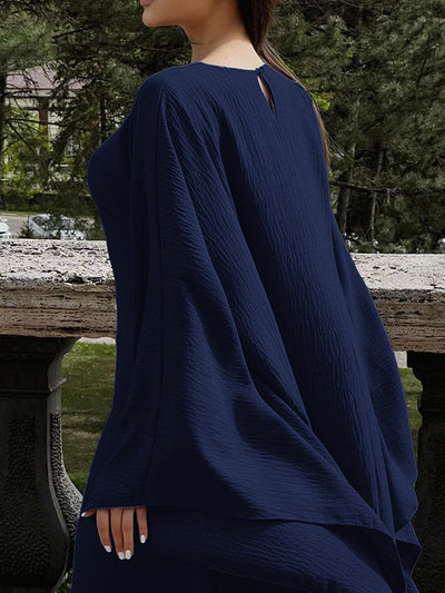 Batwing Sleeves Long Sleeves Solid Color Round-Neck Maxi Dresses