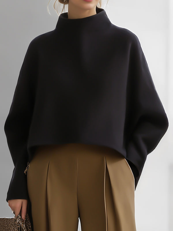 Long Sleeves Solid Color Split-Joint Round-Neck Sweatershirt