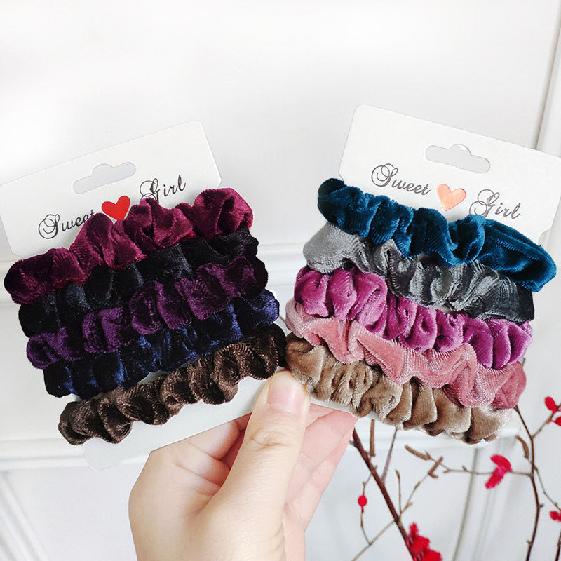 fashion gold velvet printed hair scrunchies set