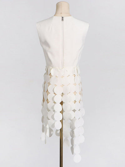 Sleeveless Polka-Dot Solid Color Split-Joint Tasseled Round-Neck Vest Top