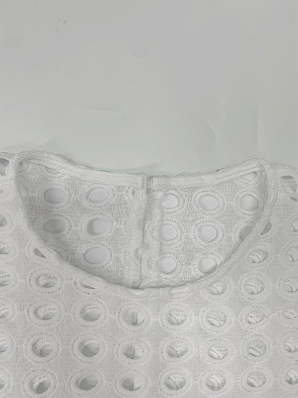 High-Low Loose Embroidered Solid Color Round-Neck Vest Top