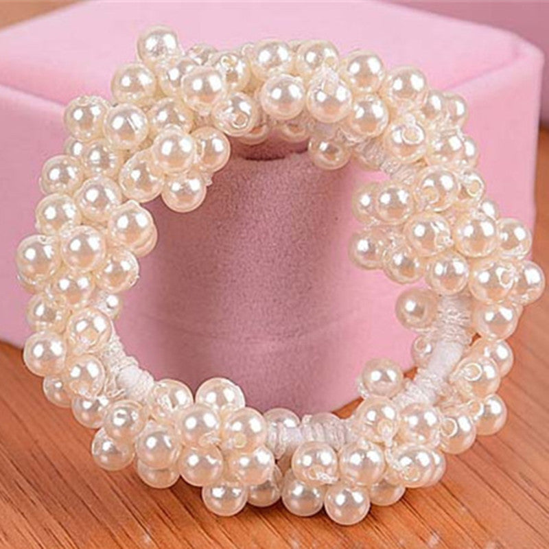 pure color artificial pearl elastic hair rope