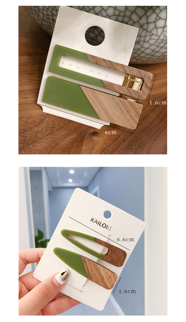 simple style color block wood acetic acid sheets handmade patchwork hair clip 1 pair