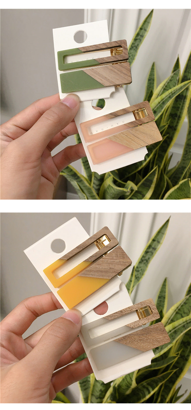 simple style color block wood acetic acid sheets handmade patchwork hair clip 1 pair
