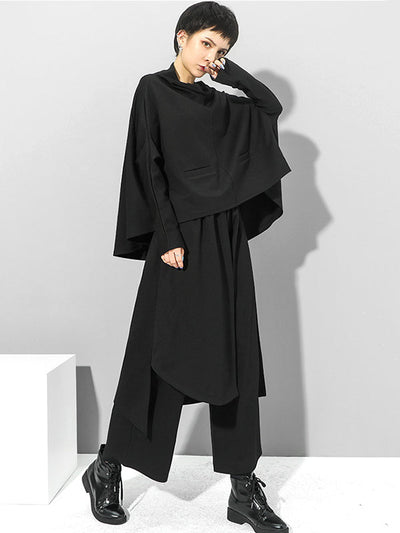 Irregularity Elastic Waist Wide Leg Solid Color Pants