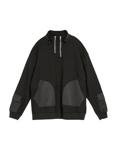 Casual Long Sleeves Loose Solid Color Zipper High-Neck Sweatshirt Tops