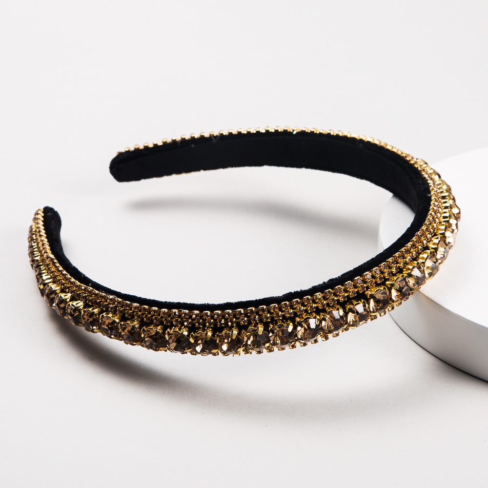 new fashion wild hairband multi-layer glass drill full diamond gold velvet fashion thin-edged headband