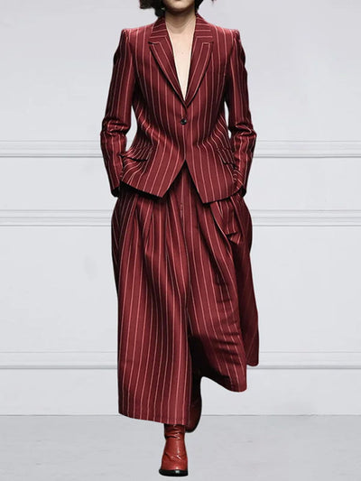 Long Sleeves Loose Striped Notched Collar Blazer Outerwear