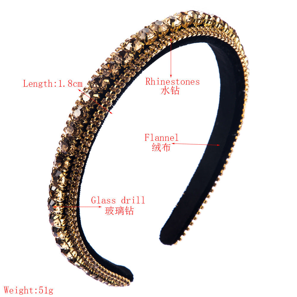 new fashion wild hairband multi-layer glass drill full diamond gold velvet fashion thin-edged headband