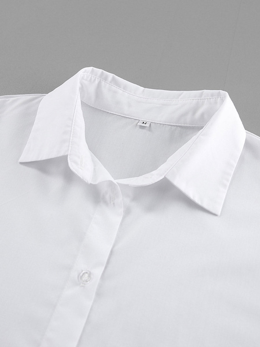 Flared Sleeves Long Sleeves Buttoned Pleated Solid Color Split-Joint Lapel Blouses&Shirts Tops