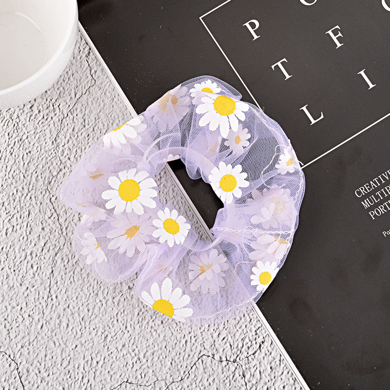 korean simple mesh daisy hair scrunchies