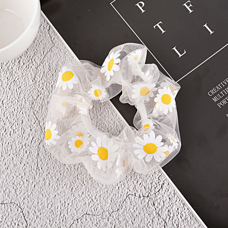 korean simple mesh daisy hair scrunchies