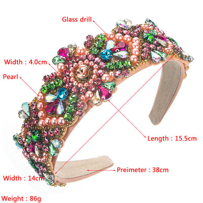baroque silver diamond flower geometric inlaid pearl wide headband