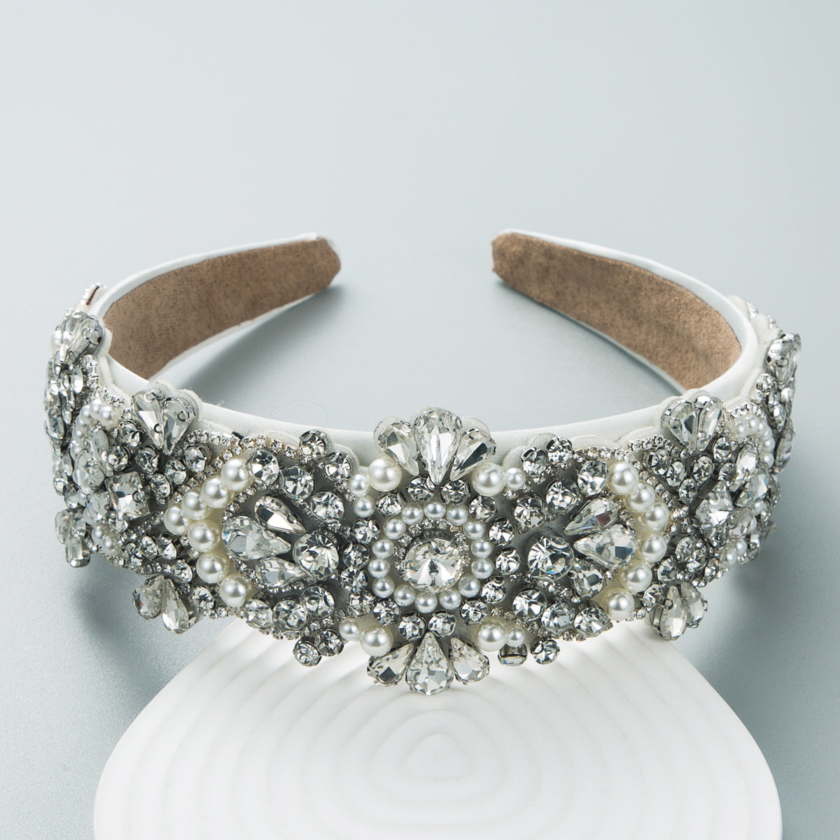 baroque silver diamond flower geometric inlaid pearl wide headband