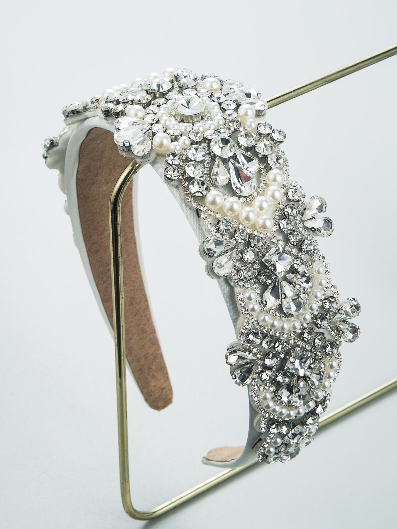 baroque silver diamond flower geometric inlaid pearl wide headband