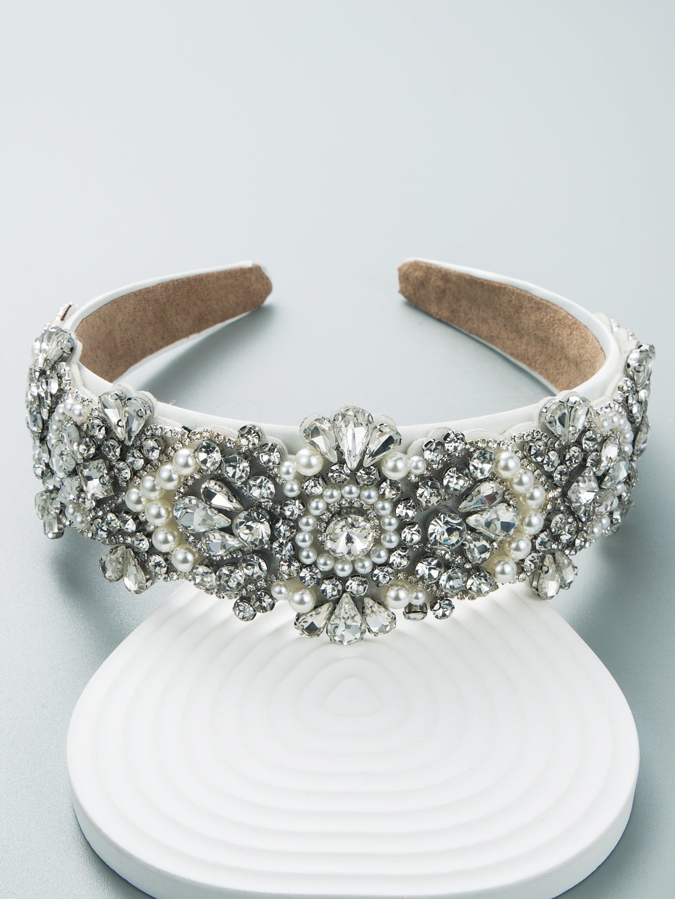 baroque silver diamond flower geometric inlaid pearl wide headband