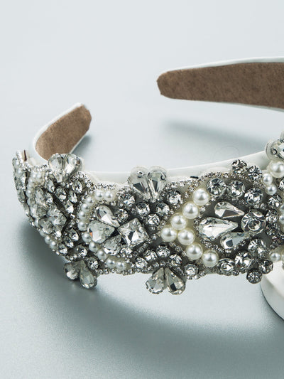 baroque silver diamond flower geometric inlaid pearl wide headband