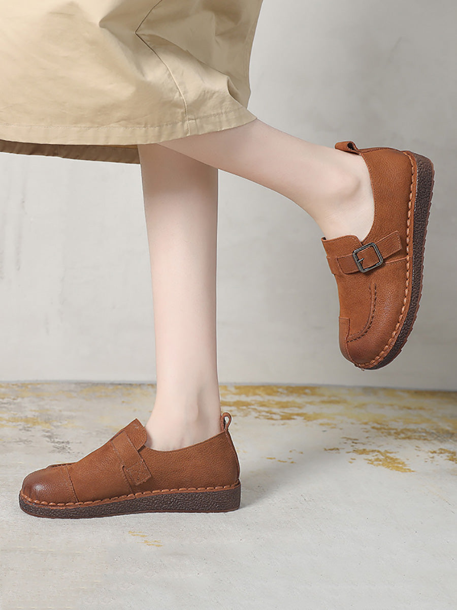 Women Vintage Summer Genuine Leather Flat Shoes