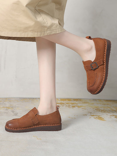 Women Vintage Summer Genuine Leather Flat Shoes