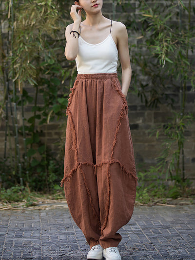 Women Summer Worn Raw-edge Ramie Harem Pants