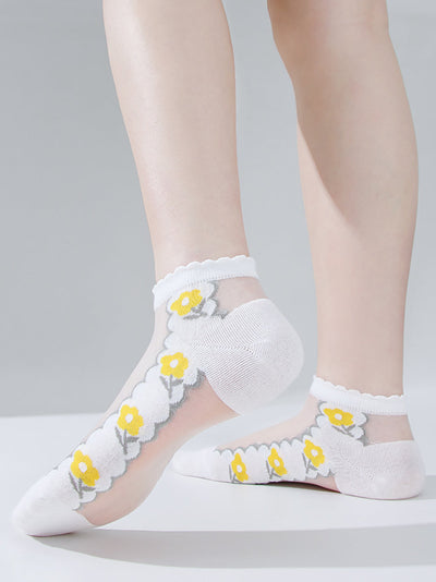 5 Pairs Women Summer Artsy Flower Short Socks