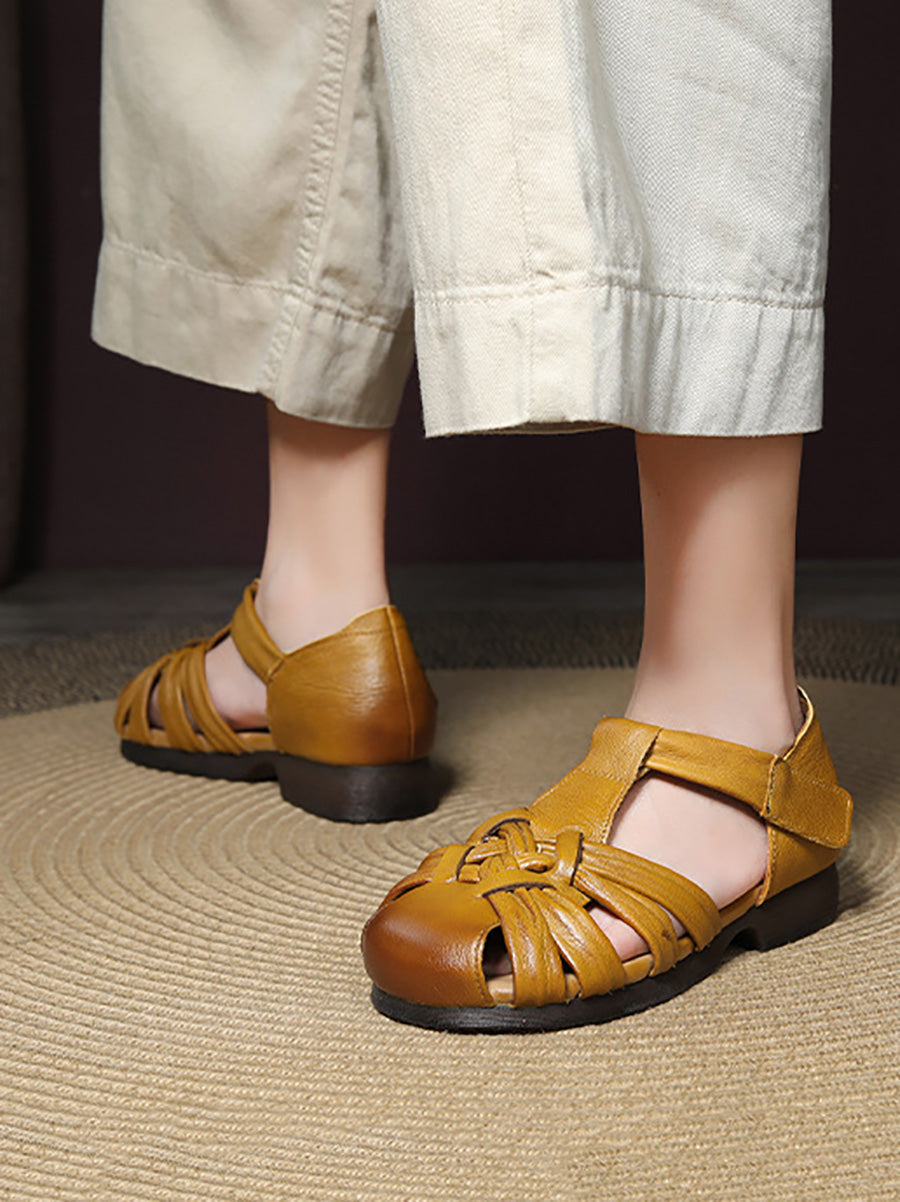 Women Casual Summer Leather Weave Low Heel Shoes