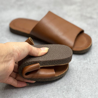 Women Summer Casual Genuine Leather Solid Slippers