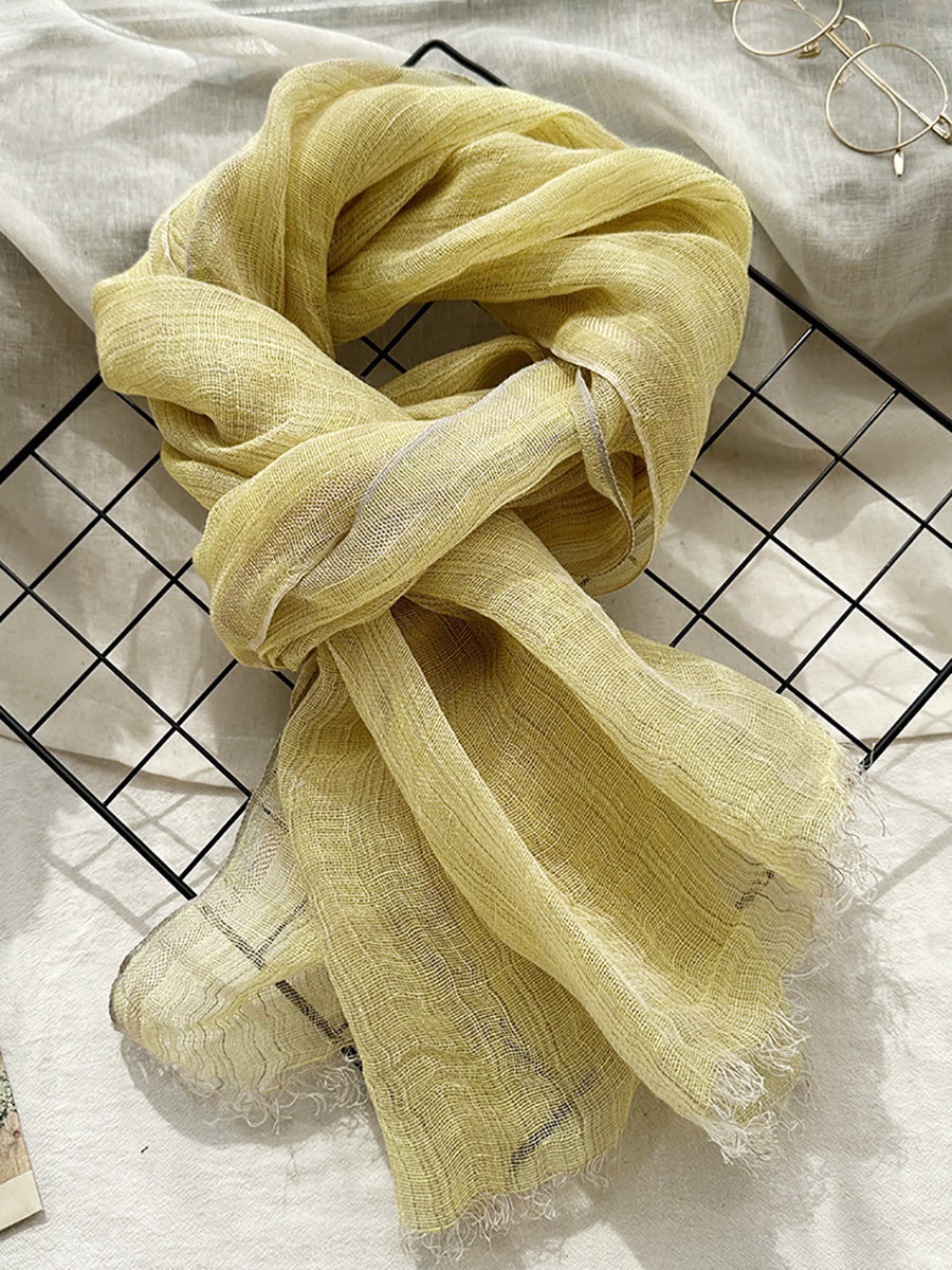 Women Summer Stripe Tassel Linen Shawl Scarf