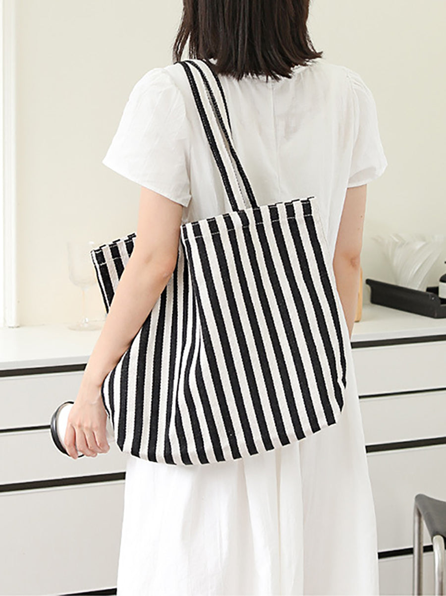 Women Casual Stripe Canvas Shoulder Bag