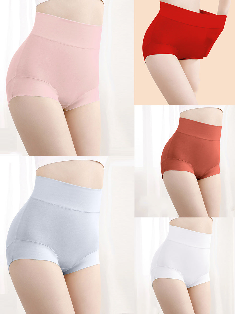 5 Pieces Summer Women Pure Color High Waist Underwear