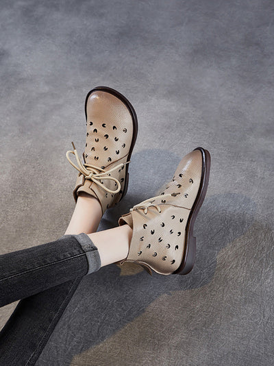 Women Summer Genuine Leather Hollow Out Ankle Boots