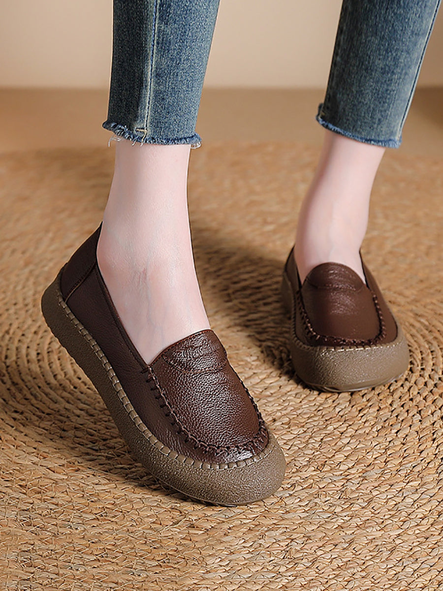 Women Summer Casual Genuine Leather Platform Shoes