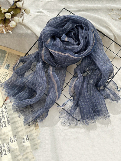 Women Summer Stripe Tassel Linen Shawl Scarf