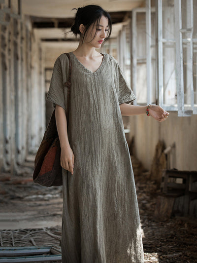 Women Summer Women Summer V-Neck Linen Dress