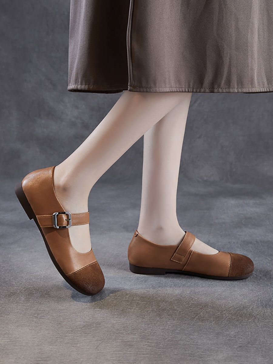 Women Summer Casual Soft Leather Spliced Low Heel Shoes