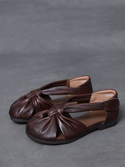 Women Summer Vintage Genuine Leather Spliced Sandals