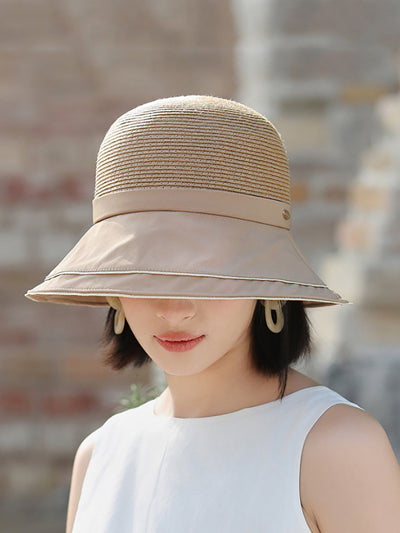 Women Casual Summer Straw Spliced Sunproof Hat