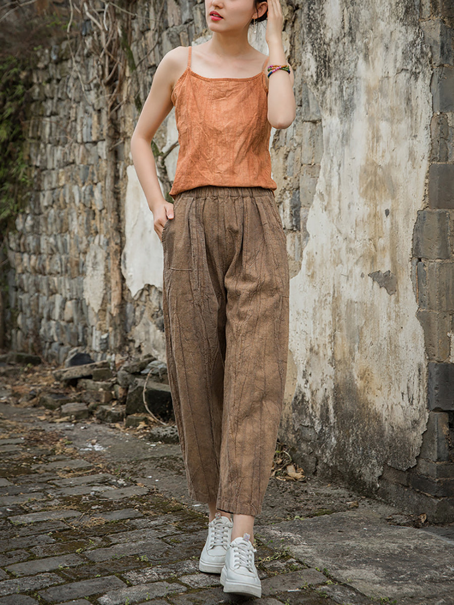 Women Summer Worn Tie-dye Ramie Harem Pants