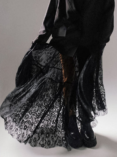 A-Line High Waisted Gauze Pleated See-Through Split-Joint Skirts