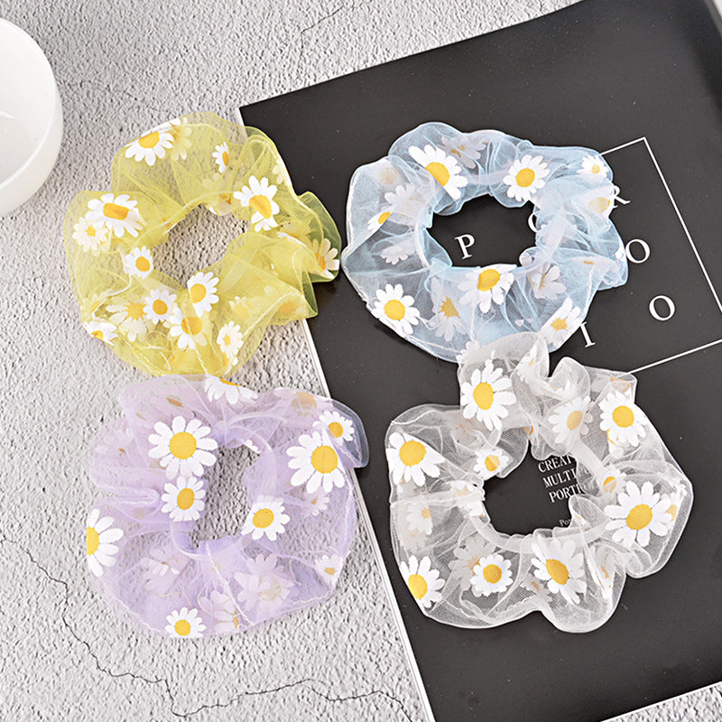 korean simple mesh daisy hair scrunchies