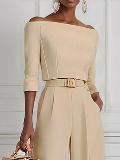 Half Sleeves Solid Color Split-Joint Off-The-Shoulder T-Shirts Tops