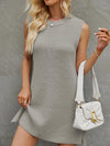 A-Line Loose Solid Color Split-Side Tied Waist Round-Neck Mini Dresses Sweater Dresses