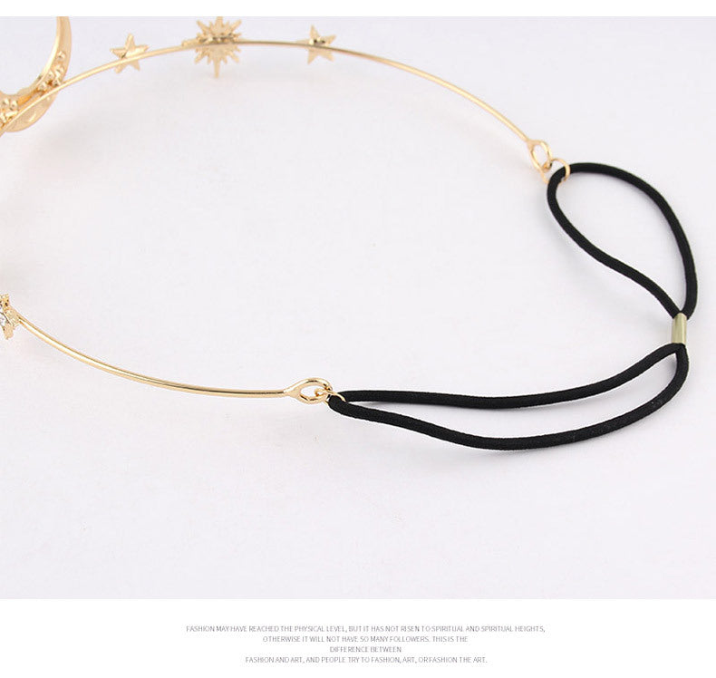 Women's IG Style Sweet Star Moon Alloy Elastic string Inlay Rhinestones Pearl Hair Band