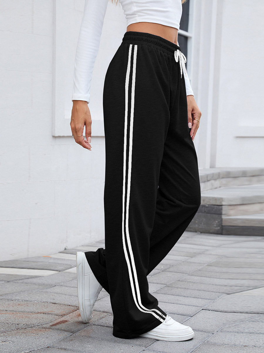 Elasticated Waist High Waisted Drawstring Split-Joint Pants Trousers