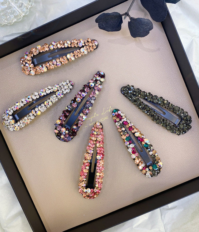 korean rhinestone bb hairpin no trace crystal hollow water drop square triangle super flash bangs hairpin hair accessories