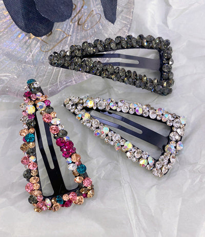 korean rhinestone bb hairpin no trace crystal hollow water drop square triangle super flash bangs hairpin hair accessories