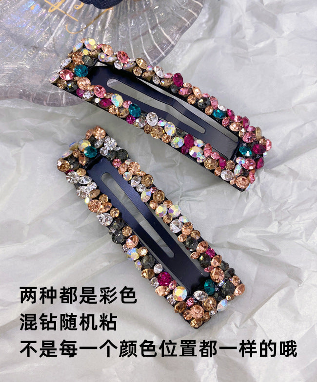 korean rhinestone bb hairpin no trace crystal hollow water drop square triangle super flash bangs hairpin hair accessories