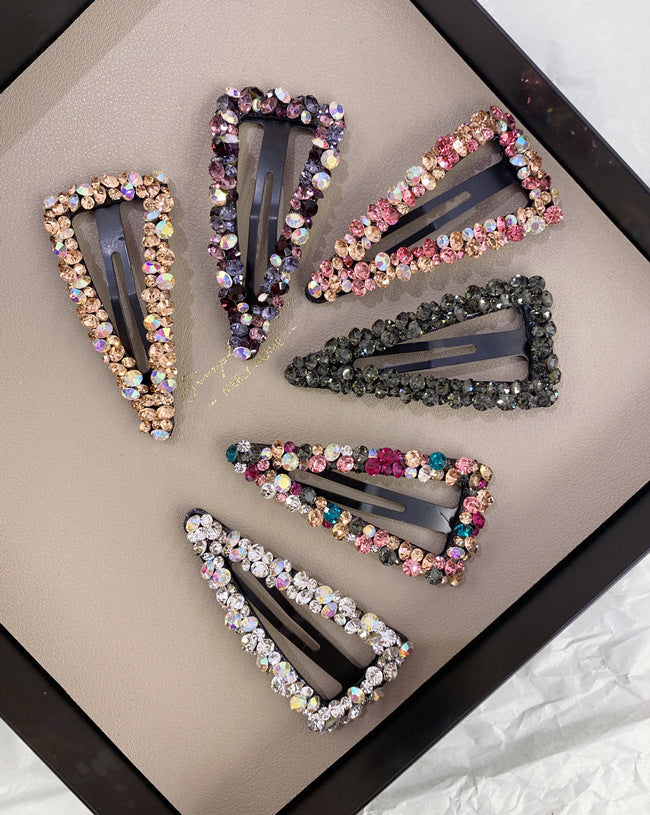 korean rhinestone bb hairpin no trace crystal hollow water drop square triangle super flash bangs hairpin hair accessories